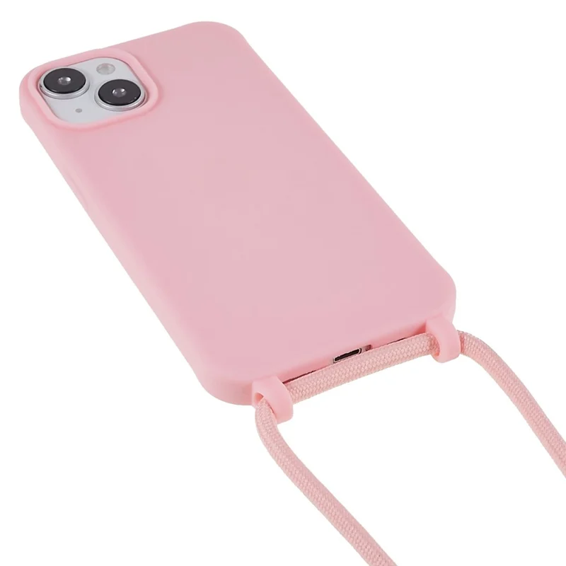 For iPhone 14 Plus Integrated TPU Phone Back Case Anti-scratch Anti-drop Cover with Lanyard - Pink