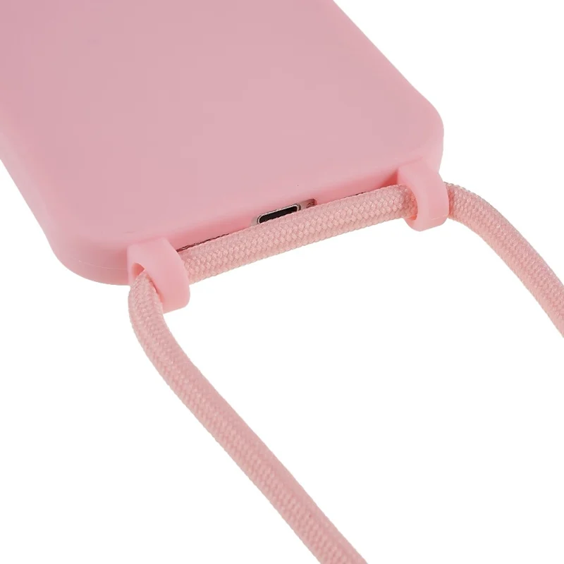 For iPhone 14 Plus Integrated TPU Phone Back Case Anti-scratch Anti-drop Cover with Lanyard - Pink
