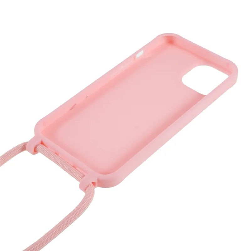 For iPhone 14 Plus Integrated TPU Phone Back Case Anti-scratch Anti-drop Cover with Lanyard - Pink