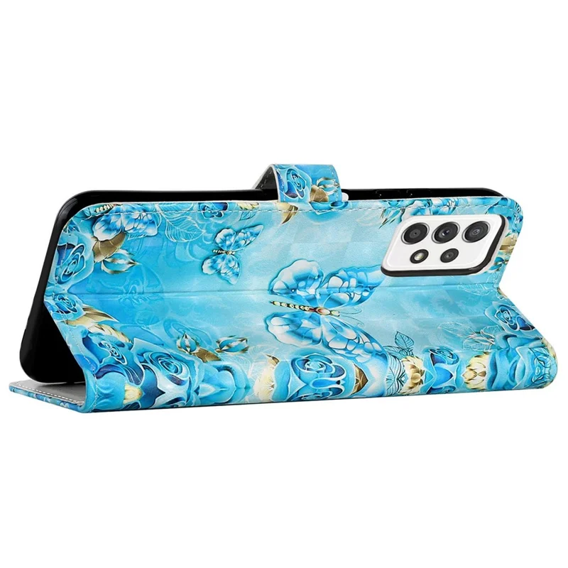 For Samsung Galaxy A53 5G 3D Pattern Printing Phone Case PU Leather TPU Anti-drop Cover with Stand Wallet - Blue Gold Butterfly