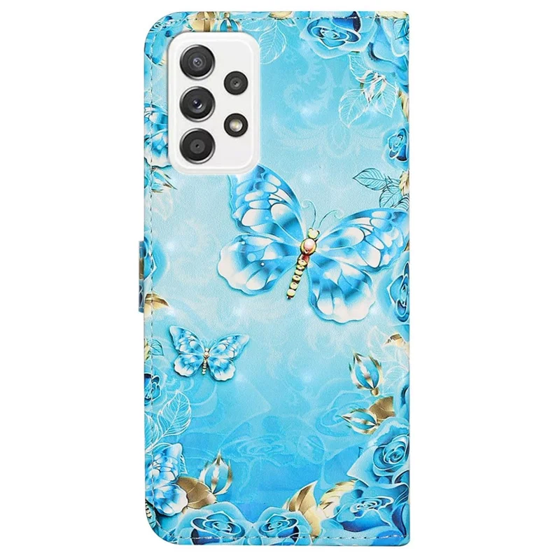 For Samsung Galaxy A53 5G 3D Pattern Printing Phone Case PU Leather TPU Anti-drop Cover with Stand Wallet - Blue Gold Butterfly