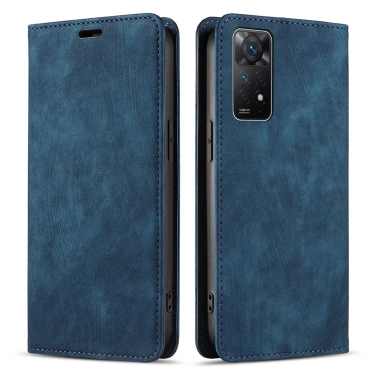For Xiaomi Redmi Note 12 Pro 4G / Note 11 Pro 5G (Qualcomm) / Note 11 Pro 4G (MediaTek) Foldable Stand PU Leather Wallet Cover Magnetic Auto-absorbed Phone Case - Blue