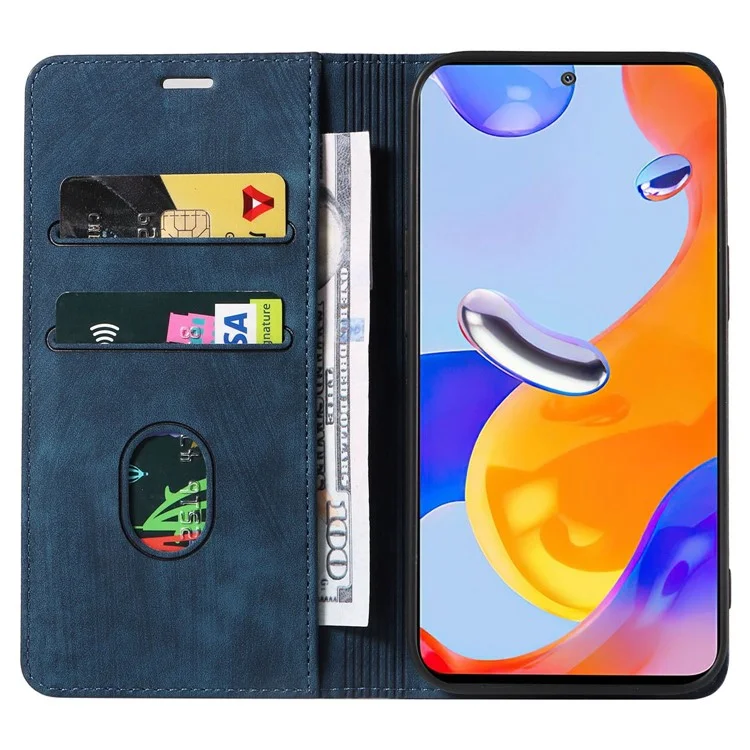 For Xiaomi Redmi Note 12 Pro 4G / Note 11 Pro 5G (Qualcomm) / Note 11 Pro 4G (MediaTek) Foldable Stand PU Leather Wallet Cover Magnetic Auto-absorbed Phone Case - Blue