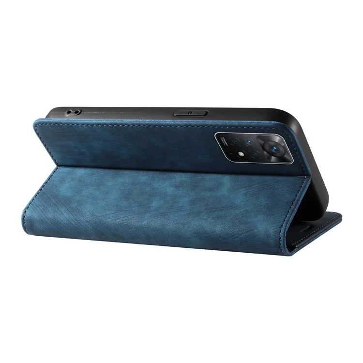 For Xiaomi Redmi Note 12 Pro 4G / Note 11 Pro 5G (Qualcomm) / Note 11 Pro 4G (MediaTek) Foldable Stand PU Leather Wallet Cover Magnetic Auto-absorbed Phone Case - Blue