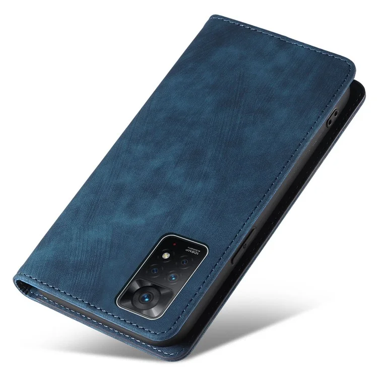 For Xiaomi Redmi Note 12 Pro 4G / Note 11 Pro 5G (Qualcomm) / Note 11 Pro 4G (MediaTek) Foldable Stand PU Leather Wallet Cover Magnetic Auto-absorbed Phone Case - Blue