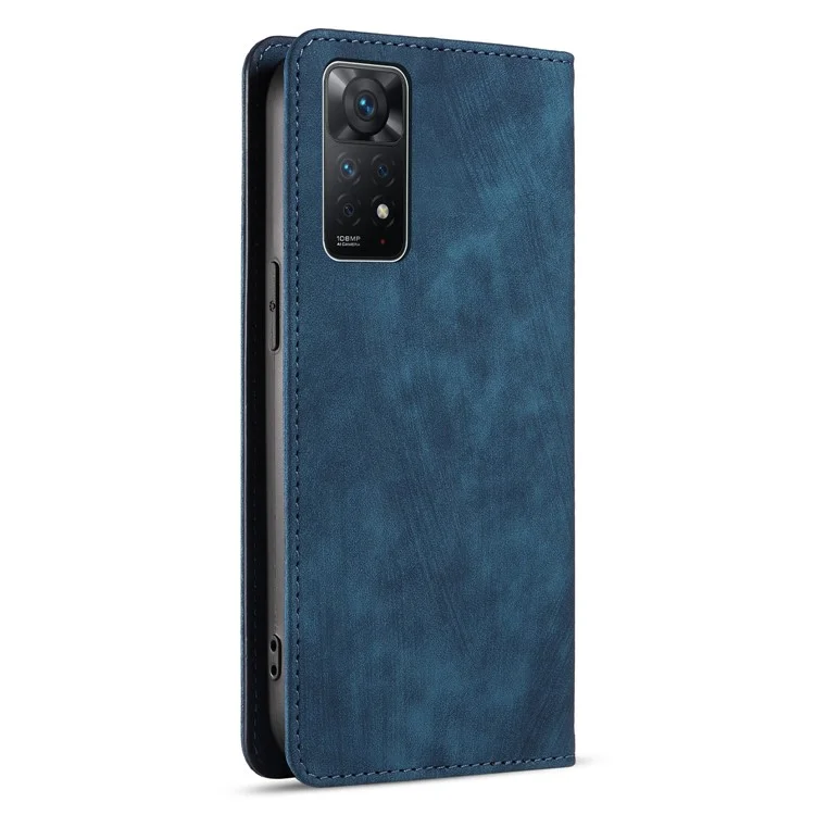 For Xiaomi Redmi Note 12 Pro 4G / Note 11 Pro 5G (Qualcomm) / Note 11 Pro 4G (MediaTek) Foldable Stand PU Leather Wallet Cover Magnetic Auto-absorbed Phone Case - Blue