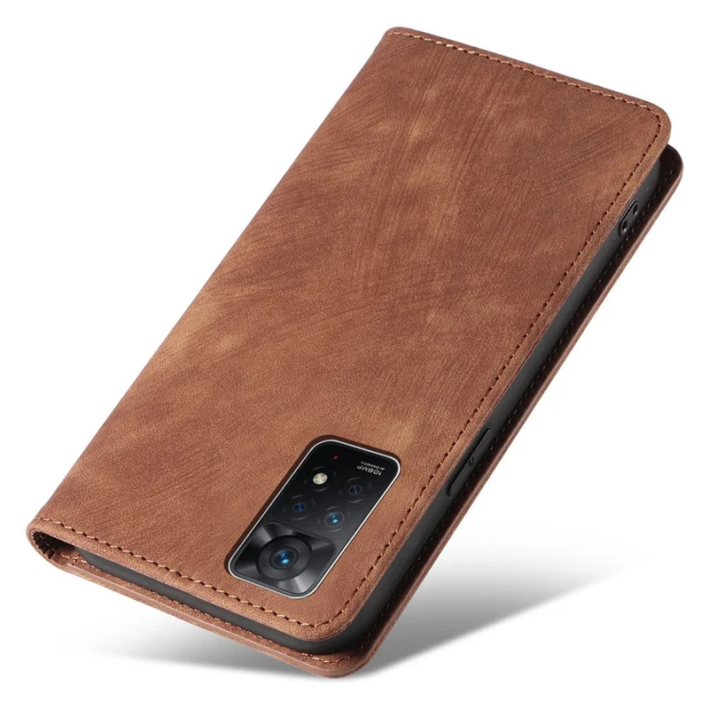 For Xiaomi Redmi Note 12 Pro 4G / Note 11 Pro 5G (Qualcomm) / Note 11 Pro 4G (MediaTek) Foldable Stand PU Leather Wallet Cover Magnetic Auto-absorbed Phone Case - Brown