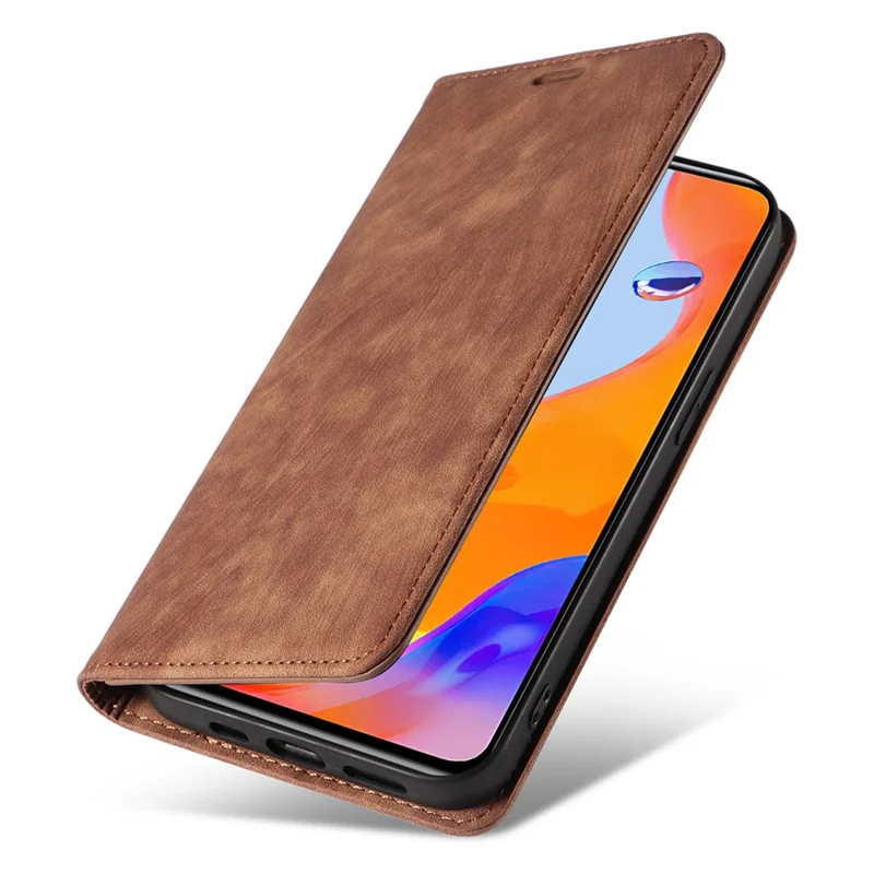 For Xiaomi Redmi Note 12 Pro 4G / Note 11 Pro 5G (Qualcomm) / Note 11 Pro 4G (MediaTek) Foldable Stand PU Leather Wallet Cover Magnetic Auto-absorbed Phone Case - Brown