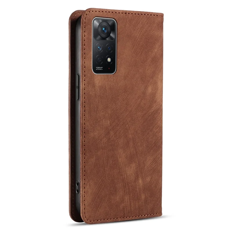 For Xiaomi Redmi Note 12 Pro 4G / Note 11 Pro 5G (Qualcomm) / Note 11 Pro 4G (MediaTek) Foldable Stand PU Leather Wallet Cover Magnetic Auto-absorbed Phone Case - Brown
