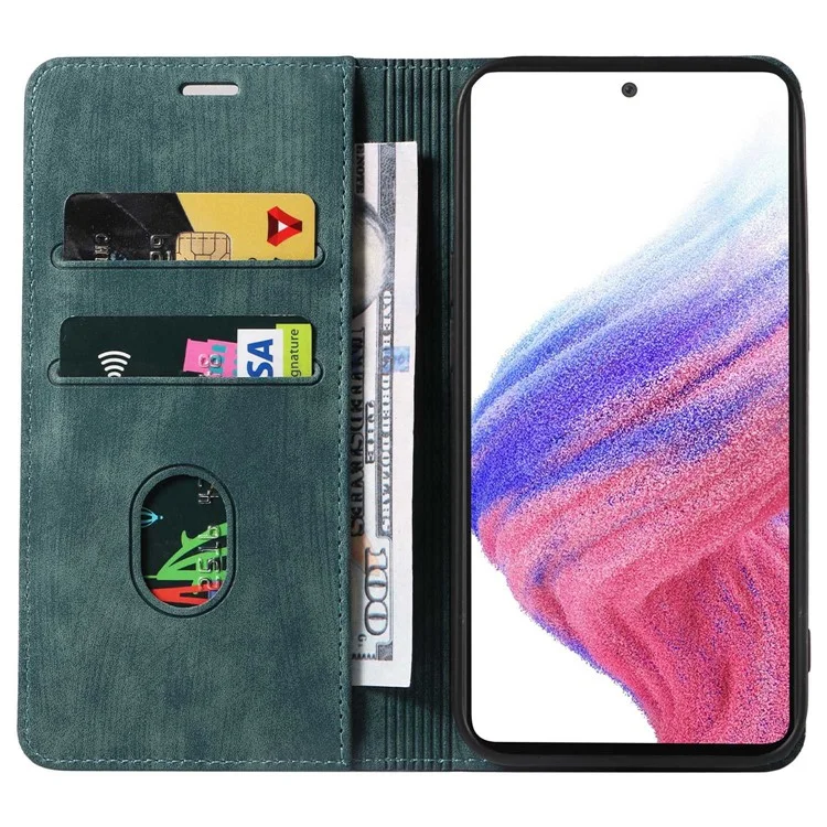 Pour Samsung Galaxy A53 5G Magnetic Auto-absorbed PU Leather Cover Inner TPU Phone Case with Stand Wallet - Vert