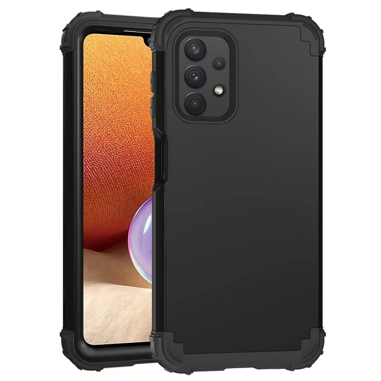 For Samsung Galaxy A73 5G 3-in-1 Silicone + PC Case Shockproof Reinforced Corner Phone Cover - Black