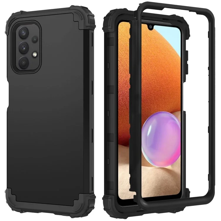 For Samsung Galaxy A73 5G 3-in-1 Silicone + PC Case Shockproof Reinforced Corner Phone Cover - Black