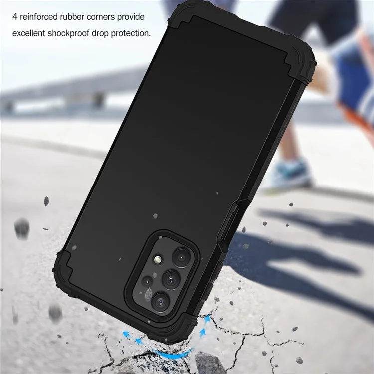 For Samsung Galaxy A73 5G 3-in-1 Silicone + PC Case Shockproof Reinforced Corner Phone Cover - Black