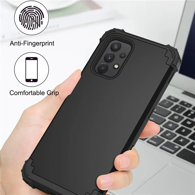 For Samsung Galaxy A73 5G 3-in-1 Silicone + PC Case Shockproof Reinforced Corner Phone Cover - Black