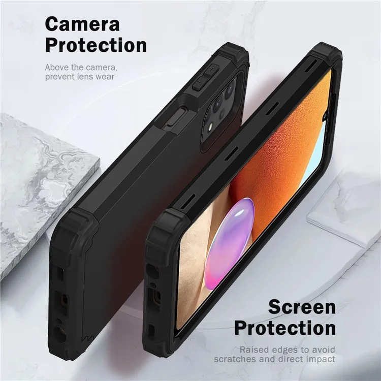 For Samsung Galaxy A73 5G 3-in-1 Silicone + PC Case Shockproof Reinforced Corner Phone Cover - Black