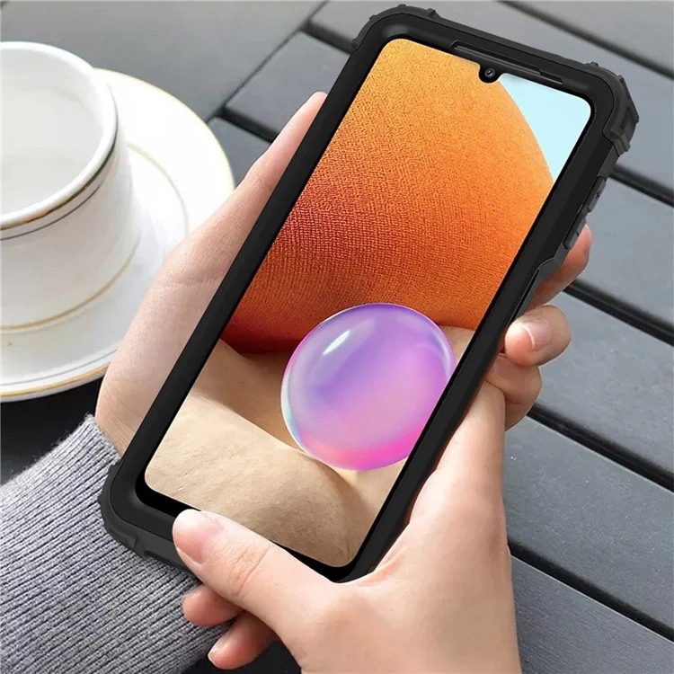 For Samsung Galaxy A73 5G 3-in-1 Silicone + PC Case Shockproof Reinforced Corner Phone Cover - Black