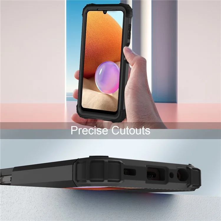 For Samsung Galaxy A73 5G 3-in-1 Silicone + PC Case Shockproof Reinforced Corner Phone Cover - Black