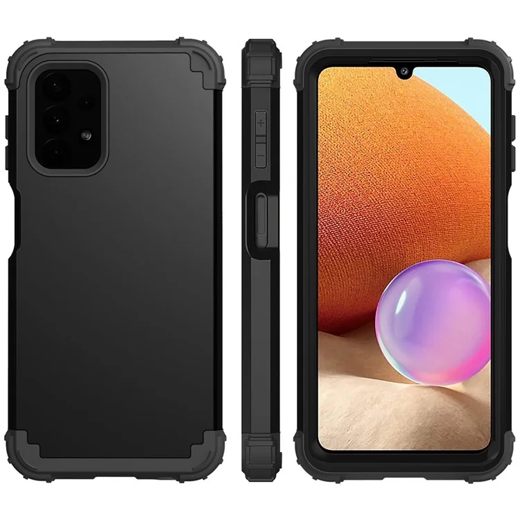 For Samsung Galaxy A73 5G 3-in-1 Silicone + PC Case Shockproof Reinforced Corner Phone Cover - Black