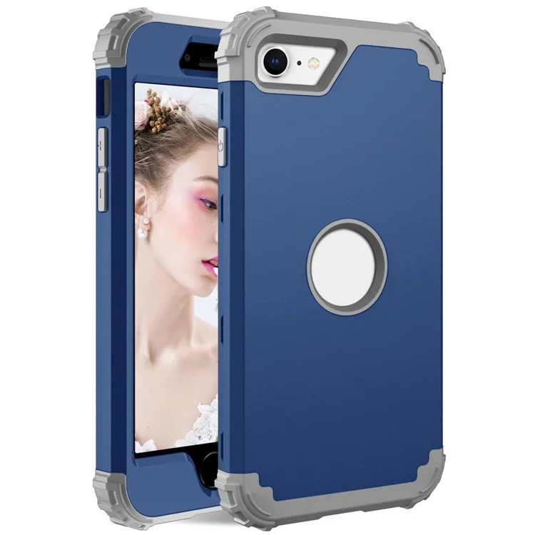 Für Iphone 7 / 8 / SE (2020) / SE (2022) 3-in-1-mobilfunkkoffer Fall Proof Silicon + PC Verdickte Ecke Hybridabdeckung - Navy Blau