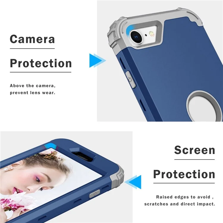 Für Iphone 7 / 8 / SE (2020) / SE (2022) 3-in-1-mobilfunkkoffer Fall Proof Silicon + PC Verdickte Ecke Hybridabdeckung - Navy Blau