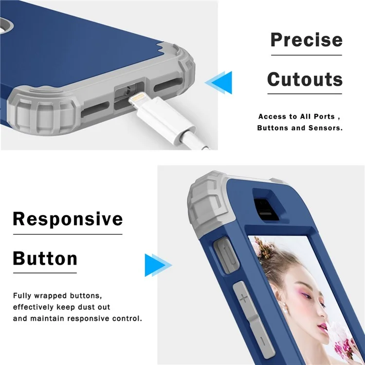 Für Iphone 7 / 8 / SE (2020) / SE (2022) 3-in-1-mobilfunkkoffer Fall Proof Silicon + PC Verdickte Ecke Hybridabdeckung - Navy Blau