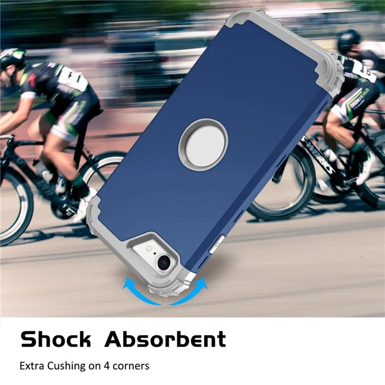 Für Iphone 7 / 8 / SE (2020) / SE (2022) 3-in-1-mobilfunkkoffer Fall Proof Silicon + PC Verdickte Ecke Hybridabdeckung - Navy Blau