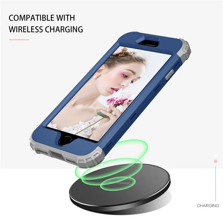 Für Iphone 7 / 8 / SE (2020) / SE (2022) 3-in-1-mobilfunkkoffer Fall Proof Silicon + PC Verdickte Ecke Hybridabdeckung - Navy Blau