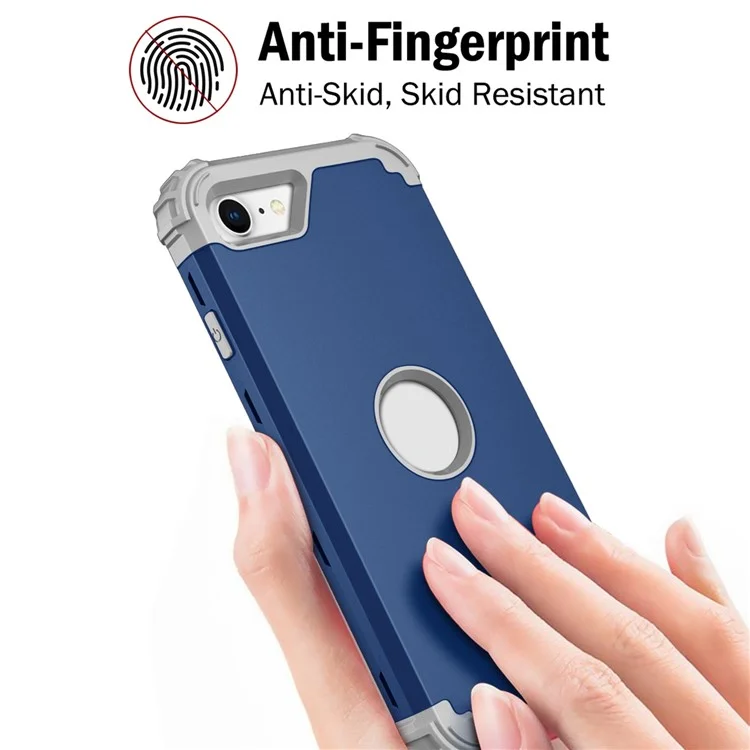Für Iphone 7 / 8 / SE (2020) / SE (2022) 3-in-1-mobilfunkkoffer Fall Proof Silicon + PC Verdickte Ecke Hybridabdeckung - Navy Blau