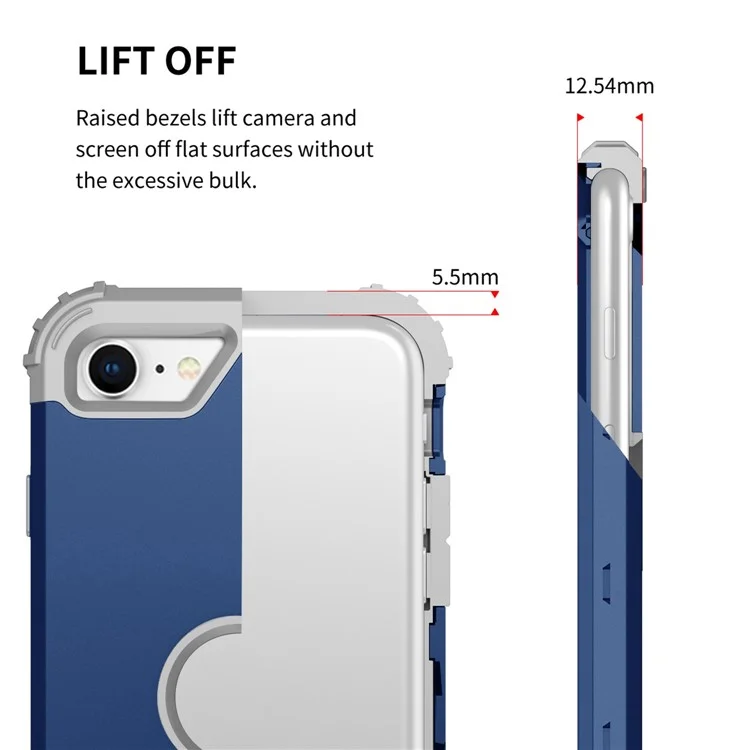 Für Iphone 7 / 8 / SE (2020) / SE (2022) 3-in-1-mobilfunkkoffer Fall Proof Silicon + PC Verdickte Ecke Hybridabdeckung - Navy Blau