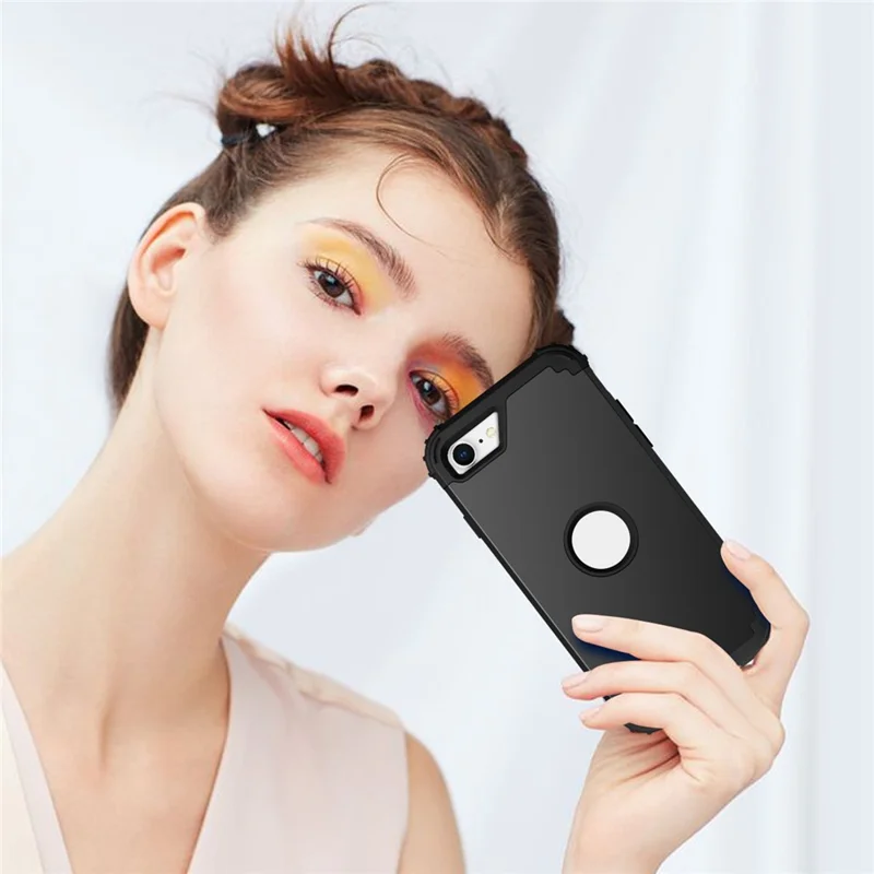 For iPhone 7 / 8 / SE (2020) / SE (2022) 3-in-1 Mobile Phone Case Fall Proof Silicone + PC Thickened Corner Hybrid Cover - Black
