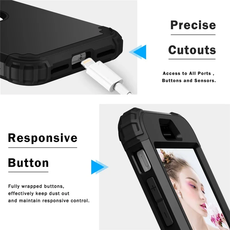 For iPhone 7 / 8 / SE (2020) / SE (2022) 3-in-1 Mobile Phone Case Fall Proof Silicone + PC Thickened Corner Hybrid Cover - Black
