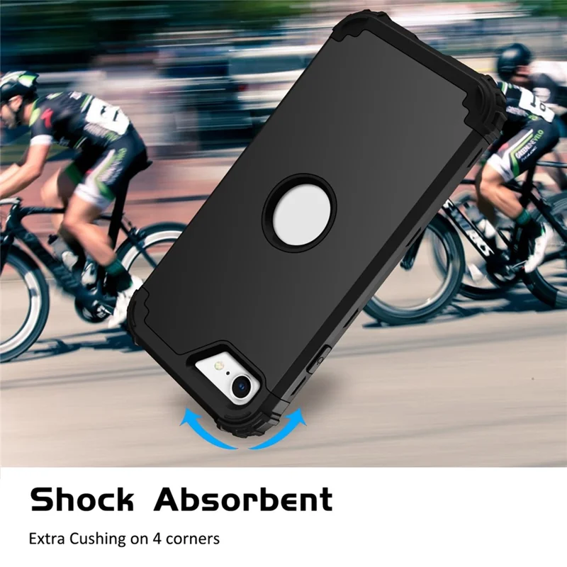For iPhone 7 / 8 / SE (2020) / SE (2022) 3-in-1 Mobile Phone Case Fall Proof Silicone + PC Thickened Corner Hybrid Cover - Black