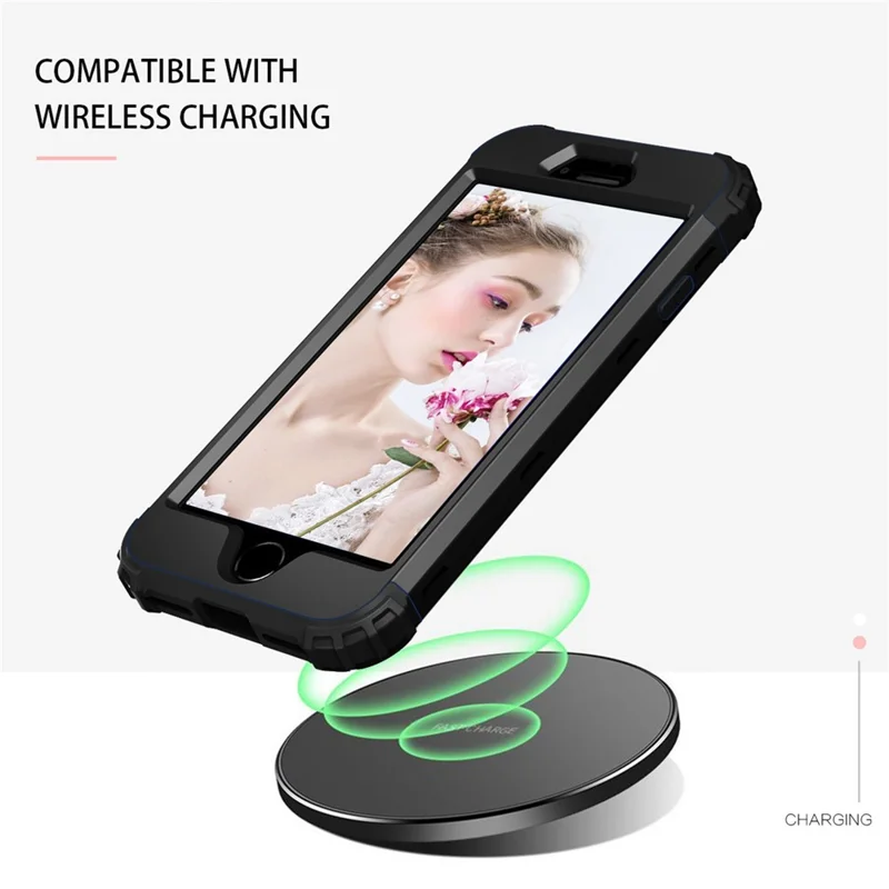 For iPhone 7 / 8 / SE (2020) / SE (2022) 3-in-1 Mobile Phone Case Fall Proof Silicone + PC Thickened Corner Hybrid Cover - Black
