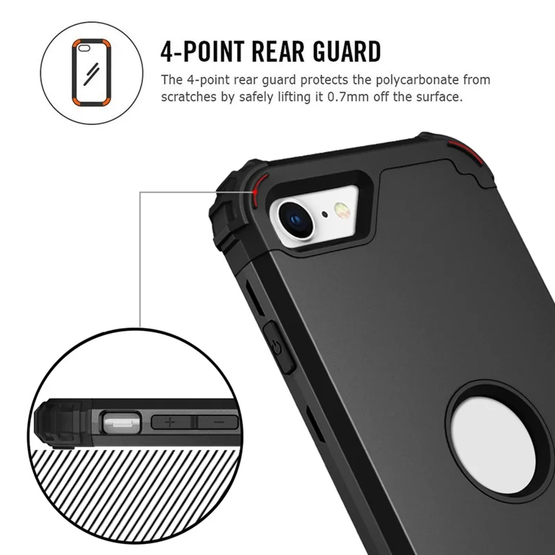 For iPhone 7 / 8 / SE (2020) / SE (2022) 3-in-1 Mobile Phone Case Fall Proof Silicone + PC Thickened Corner Hybrid Cover - Black
