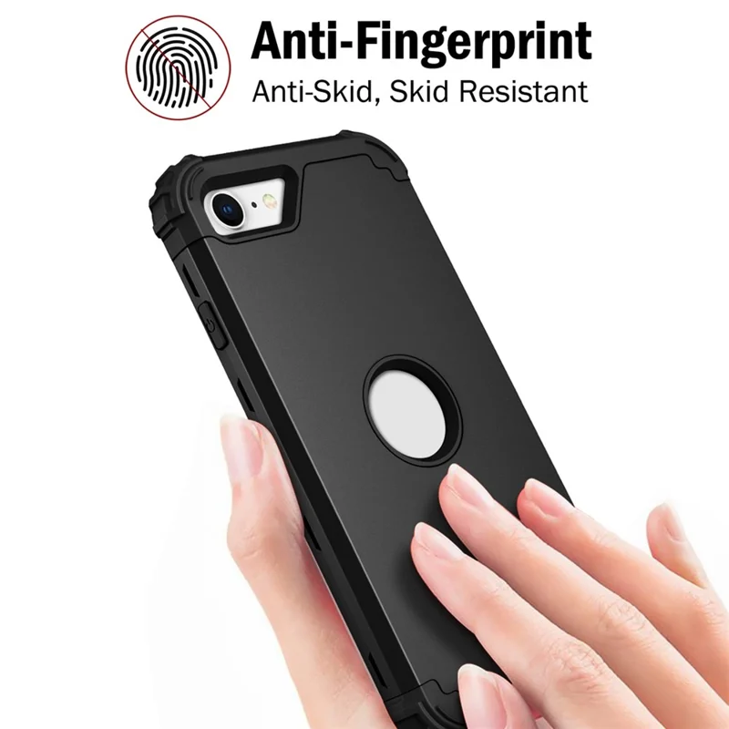 For iPhone 7 / 8 / SE (2020) / SE (2022) 3-in-1 Mobile Phone Case Fall Proof Silicone + PC Thickened Corner Hybrid Cover - Black