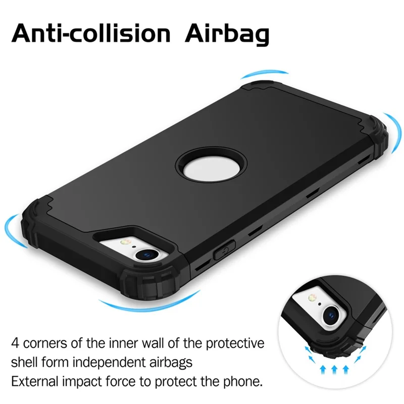 For iPhone 7 / 8 / SE (2020) / SE (2022) 3-in-1 Mobile Phone Case Fall Proof Silicone + PC Thickened Corner Hybrid Cover - Black