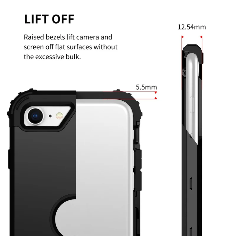 For iPhone 7 / 8 / SE (2020) / SE (2022) 3-in-1 Mobile Phone Case Fall Proof Silicone + PC Thickened Corner Hybrid Cover - Black