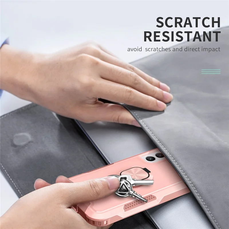 For Samsung Galaxy S22 5G PC + Silicone 3-in-1 Protective Case Rotatable Ring Kickstand Phone Drop-proof Cover - Pink