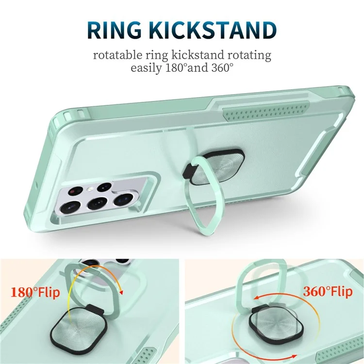 For Samsung Galaxy S22 Ultra 5G 3-in-1 Ring Holder Phone Case Kickstand Protective Phone Back Cover - Green