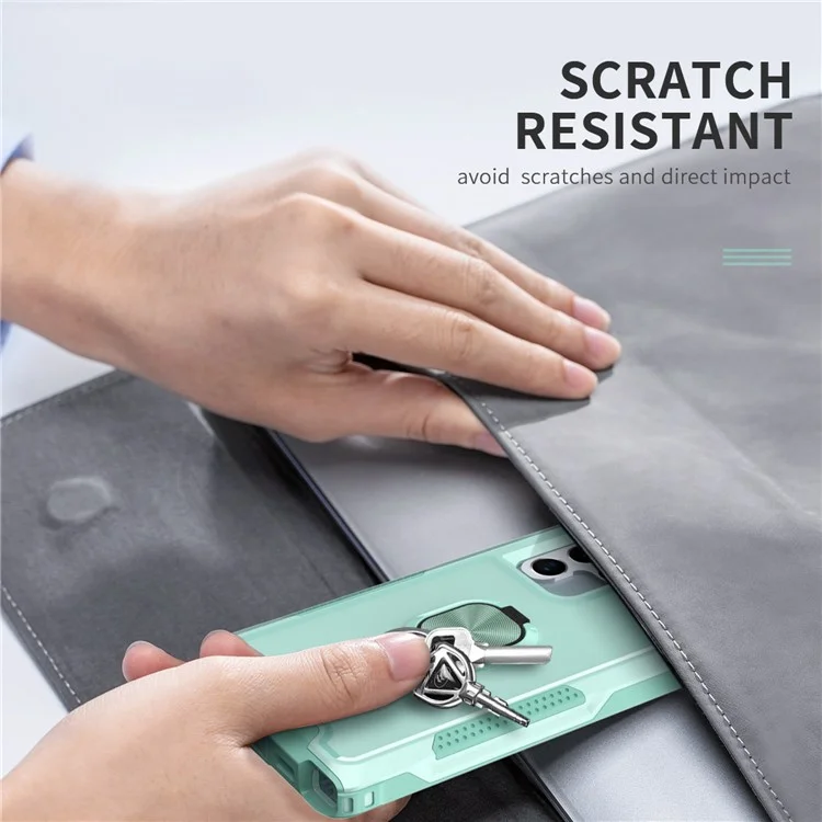 For Samsung Galaxy S22 Ultra 5G 3-in-1 Ring Holder Phone Case Kickstand Protective Phone Back Cover - Green