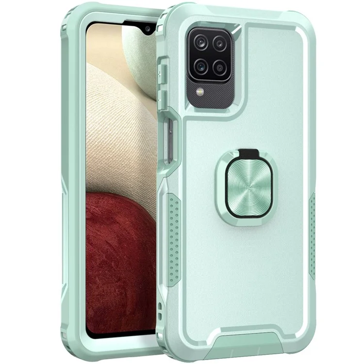 Pour Samsung Galaxy A12 / A32 5G / A13 5G / M32 5G Rotation Ring Kickstand Couvercle de Protection PC + Silicone 3-en-1 Étui de Téléphone à L'épreuve - Vert