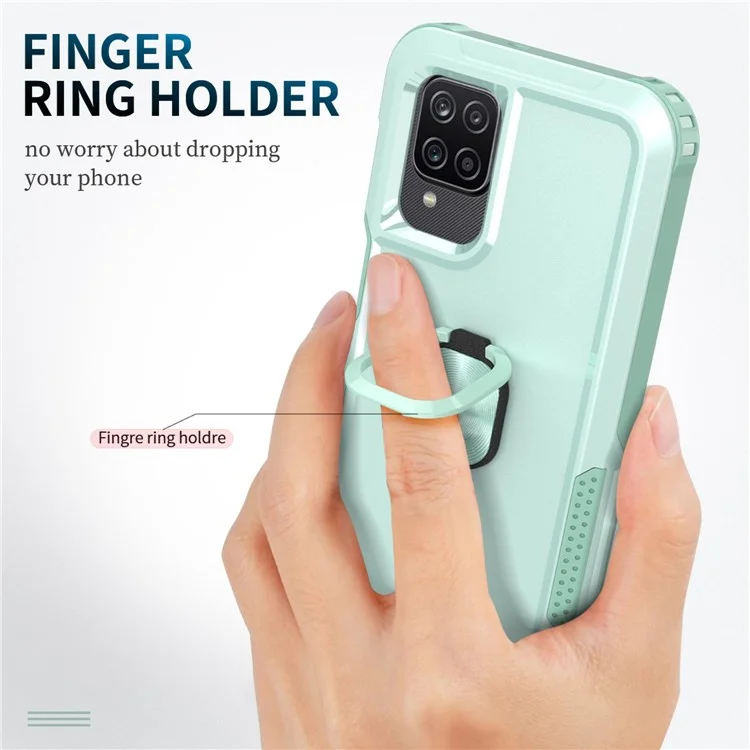 Para Samsung Galaxy A12 / A32 5G / A13 5G / M32 5G Rotativa Anillo Soporte Protector Cubierta PC + Silicona 3-en-1 A Prueba de Golpes Funda de Teléfono - Verde