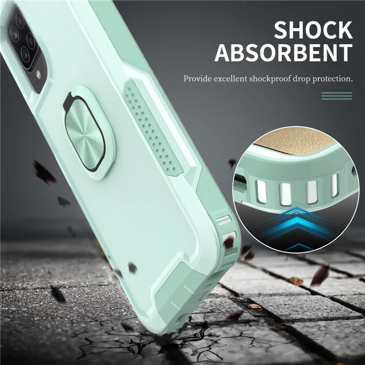 Para Samsung Galaxy A12 / A32 5G / A13 5G / M32 5G Rotativa Anillo Soporte Protector Cubierta PC + Silicona 3-en-1 A Prueba de Golpes Funda de Teléfono - Verde