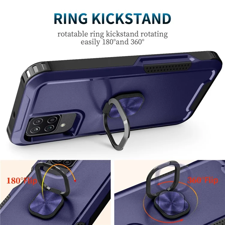 Per Samsung Galaxy A12 / A32 5G / A13 5G / M32 5G Rotatable Ring Kickstand Protective Cover PC + Silicone 3-in-1 Drop-proof Phone Case - Navy Blue