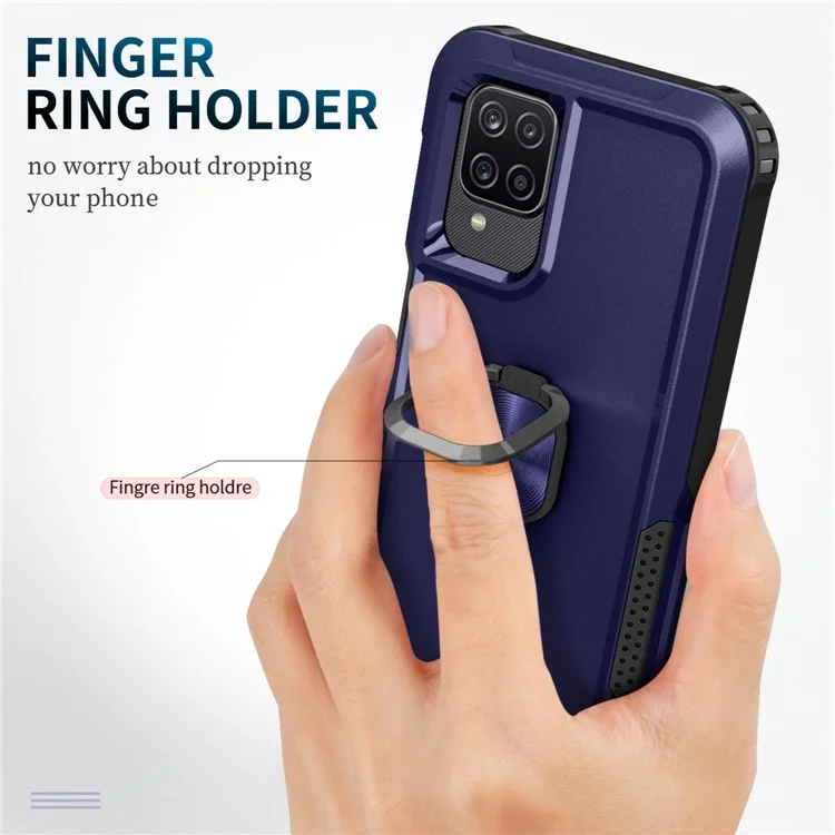 Per Samsung Galaxy A12 / A32 5G / A13 5G / M32 5G Rotatable Ring Kickstand Protective Cover PC + Silicone 3-in-1 Drop-proof Phone Case - Navy Blue