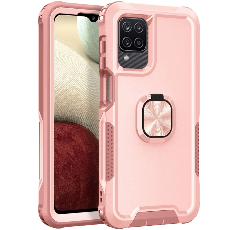 For Samsung Galaxy A12 / A32 5G / A13 5G / M32 5G Rotatable Ring Kickstand Protective Cover PC + Silicone 3-in-1 Drop-proof Phone Case - Pink