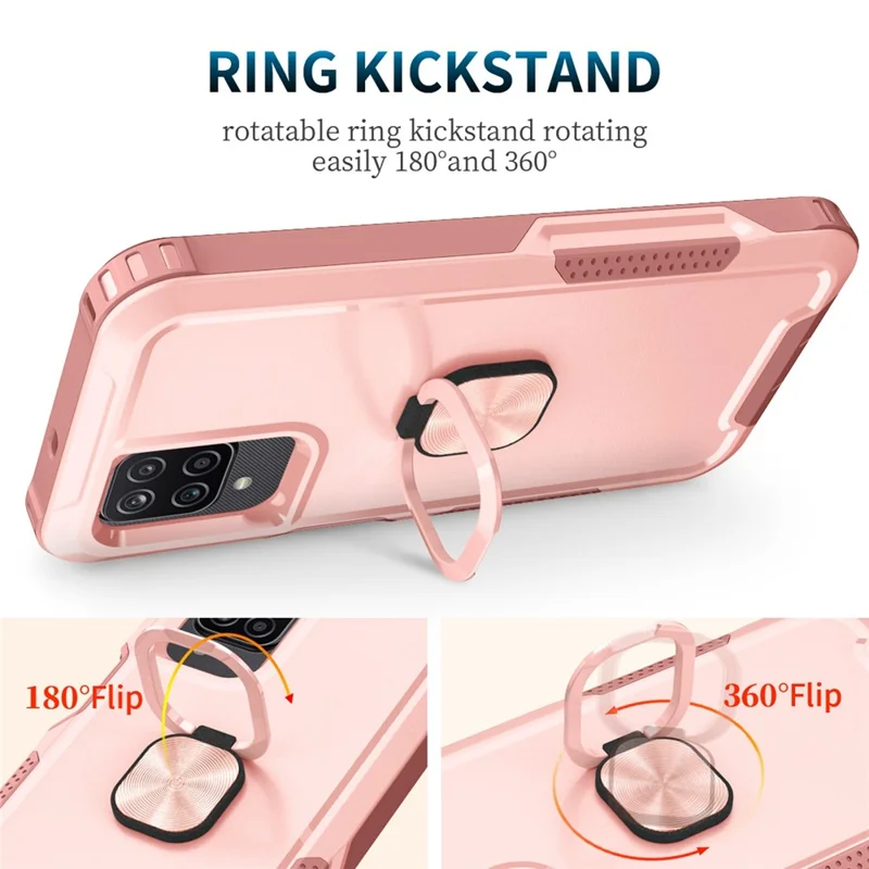 For Samsung Galaxy A12 / A32 5G / A13 5G / M32 5G Rotatable Ring Kickstand Protective Cover PC + Silicone 3-in-1 Drop-proof Phone Case - Pink