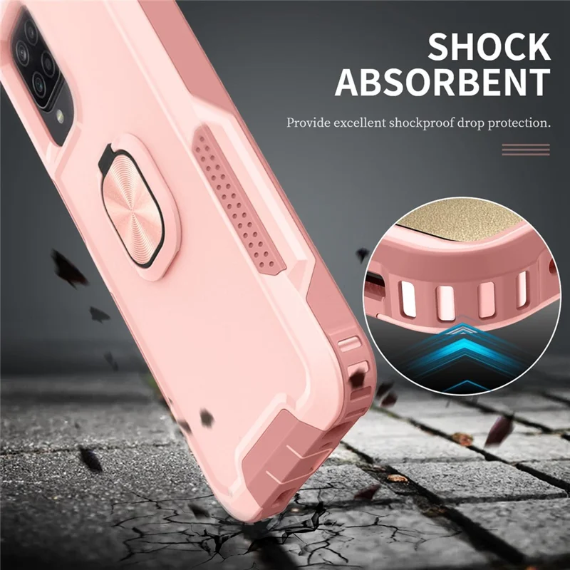 For Samsung Galaxy A12 / A32 5G / A13 5G / M32 5G Rotatable Ring Kickstand Protective Cover PC + Silicone 3-in-1 Drop-proof Phone Case - Pink