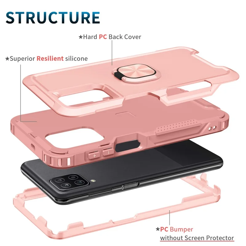 For Samsung Galaxy A12 / A32 5G / A13 5G / M32 5G Rotatable Ring Kickstand Protective Cover PC + Silicone 3-in-1 Drop-proof Phone Case - Pink