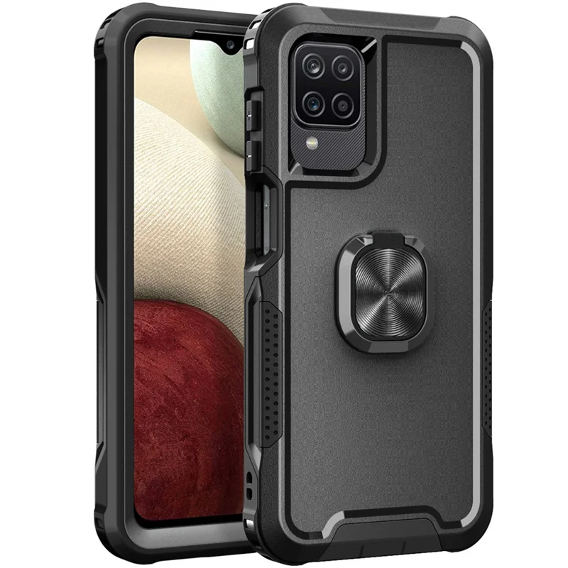 For Samsung Galaxy A12 / A32 5G / A13 5G / M32 5G Rotatable Ring Kickstand Protective Cover PC + Silicone 3-in-1 Drop-proof Phone Case - Black